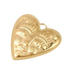Pendentif grand coeur avec visage gravé