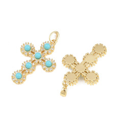 Pendentif croix + zircons et résine turquoise
