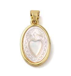 Pendentif ovale coeur gravé en nacre