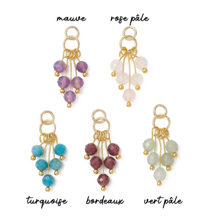 Pendentif 5 perles d'agates teintées sur anneau