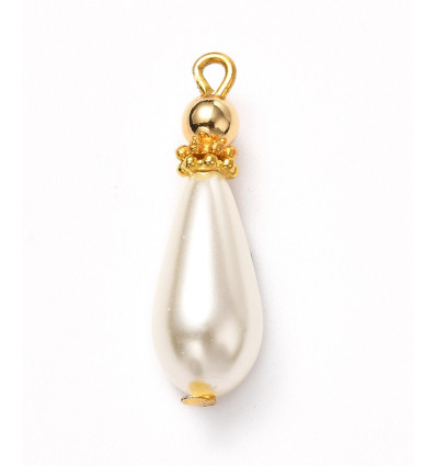 25x7.5mm - perles goutte en verre imitation culture sur tige