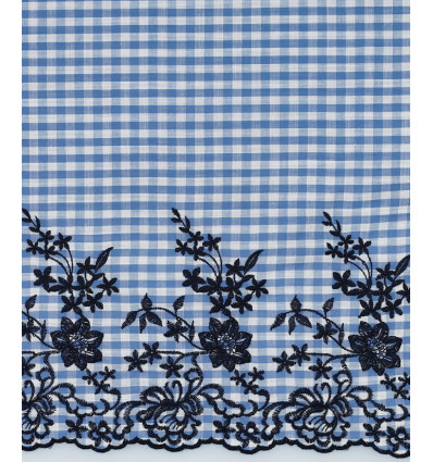 Broderie anglaise vichy festonnée bleu