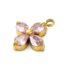 Pendentif trèfle + zirconium rose