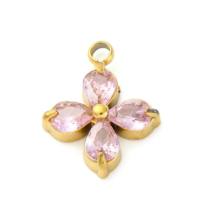 Pendentif trèfle + zirconium rose