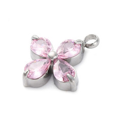 Pendentif trèfle + zirconium rose