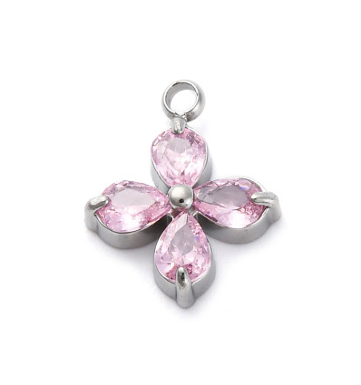 Pendentif trèfle + zirconium rose