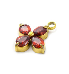 Pendentif trèfle + zirconium rouge
