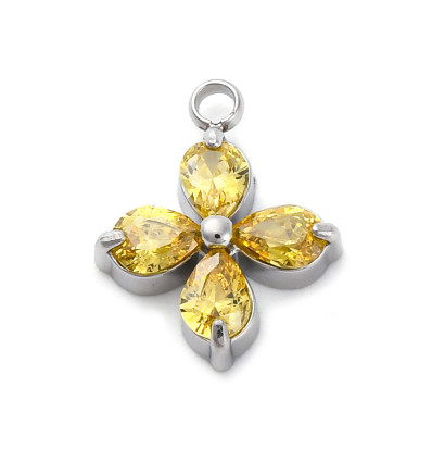 Pendentif trèfle + zirconium jaune