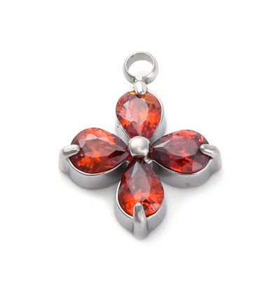 Pendentif trèfle + zirconium rouge