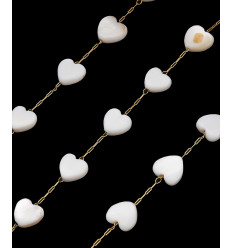 Chaine coeurs nacrés blancs (10cm)