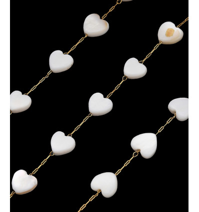 Chaine coeurs nacrés blancs (10cm)