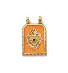Pendentif plaque "coeur orange/jaune"