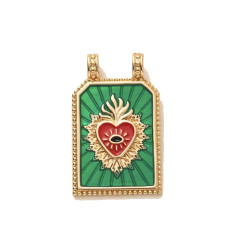 Pendentif plaque "coeur vert/rouge"