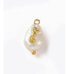 13x8mm - perles de culture naturelles sur tige + hippocampe