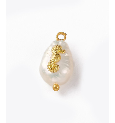 13x8mm - perles de culture naturelles sur tige + hippocampe