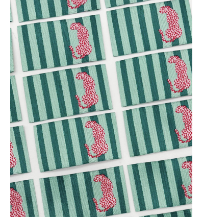 rayures menthe et Léo ROSE - Étiquette tissée à coudre