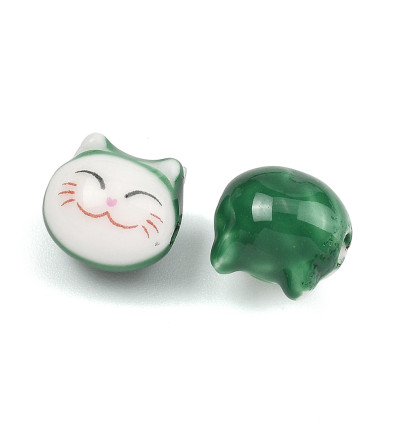 Perle tête de chat en porcelaine