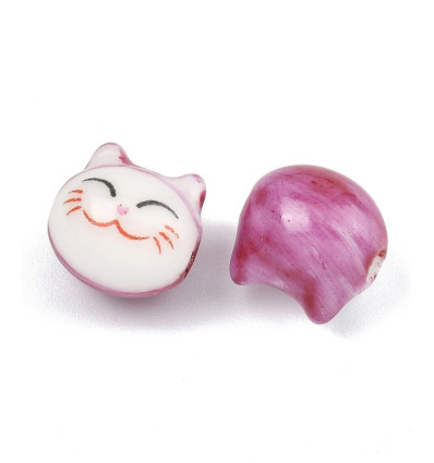 Perle tête de chat en porcelaine