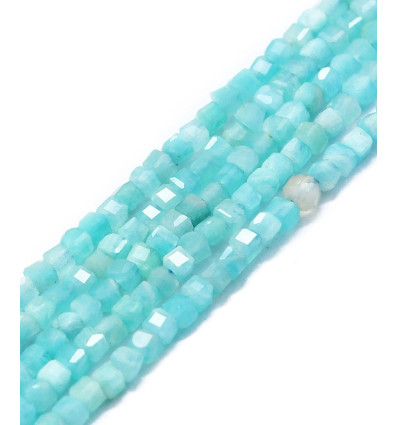 2x2mm - amazonite - Chapelet pierre cube
