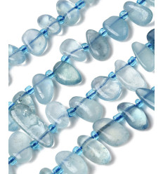Aigue-marine - Chapelet de pierres pépites allongées