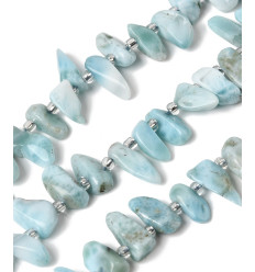 Larimar - Chapelet de pierres pépites allongées