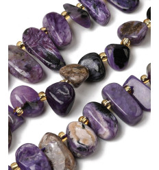 Charoite - Chapelet de pierres pépites allongées