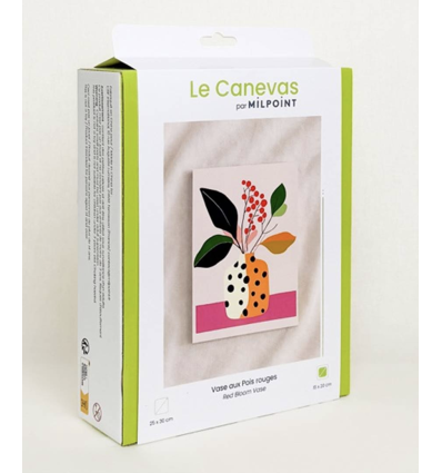 Kit canevas complet "VASE AUX POIS ROUGES"
