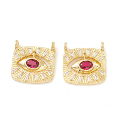 Pendentif oeil articulé + zircon fushia