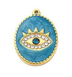 Pendentif médaille ovale oeil émaillé acier inox
