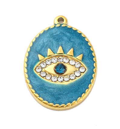 Pendentif médaille ovale oeil émaillé acier inox