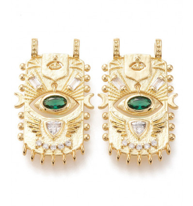 Pendentif oeil articulé + zircon vert