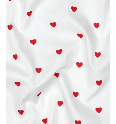 Popeline de coton coeur rouge