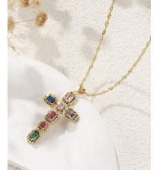 Pendentif croix + zircons multicolores