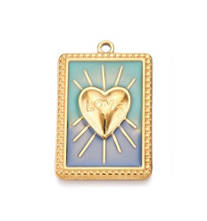 Pendentif plaque coeur ex-voto rayons émail