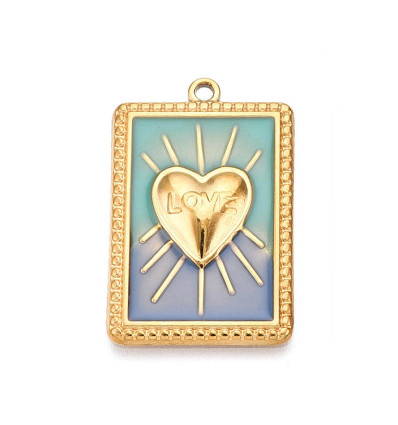 Pendentif plaque coeur ex-voto rayons émail