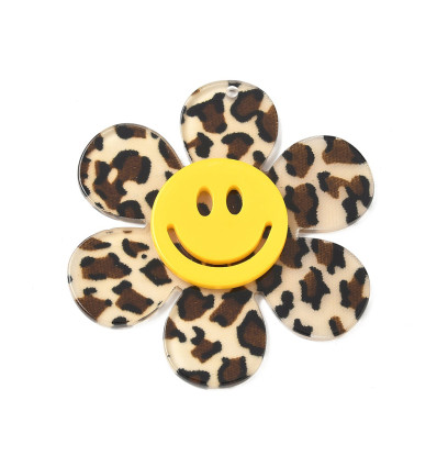 pendentif grosse fleur en résine léopard