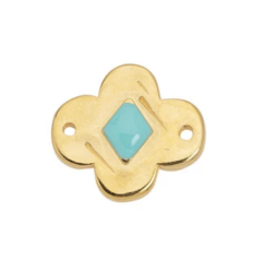 Connecteur fleur & émaille turquoise