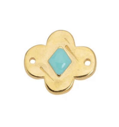 Connecteur fleur & émaille turquoise