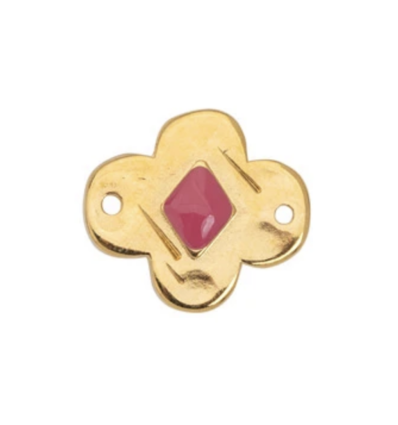 Connecteur fleur & émaille fuchsia