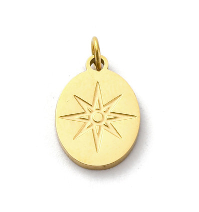 Pendentif médaille ovale étoile gravée acier inox