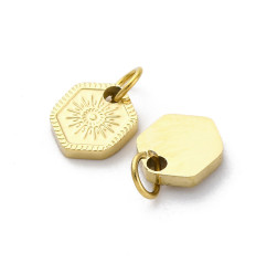 Pendentif hexagone soleil gravé acier inox