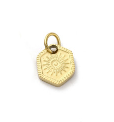 Pendentif hexagone soleil gravé acier inox