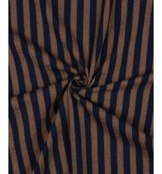 Popeline de coton rayée - marron & marine