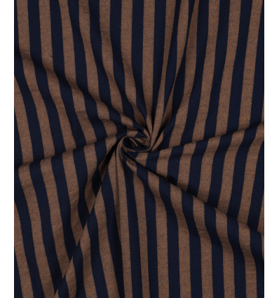 Popeline de coton rayée - marron & marine