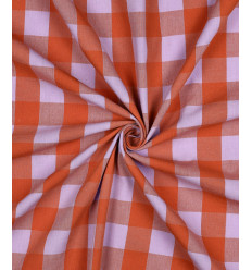 Popeline de coton vichy teint en fil - lavande/orange