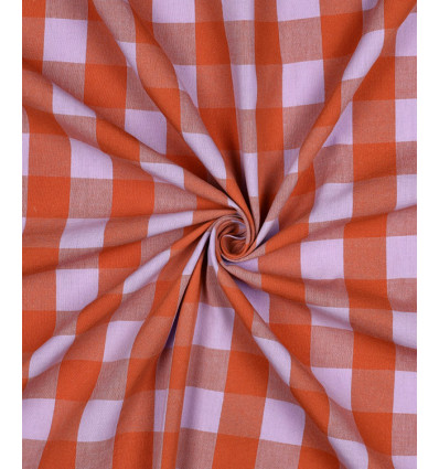 Popeline de coton vichy teint en fil - lavande/orange