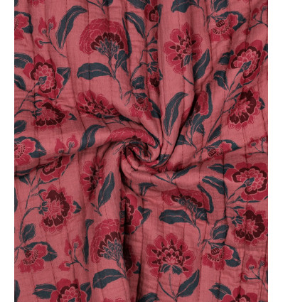 Matelassé gaze de coton - fleuris rose