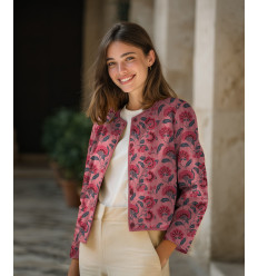 Matelassé gaze de coton - fleuris rose
