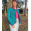 Matelassé gaze de coton - fleuris turquoise