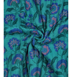 Matelassé gaze de coton - fleuris turquoise